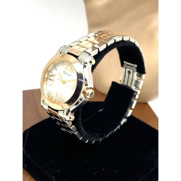 Chopard Happy Sport Women's Watch Diamond 278509-6004 Swiss Quartz Two Tone 30mm - Picture 2 of 15